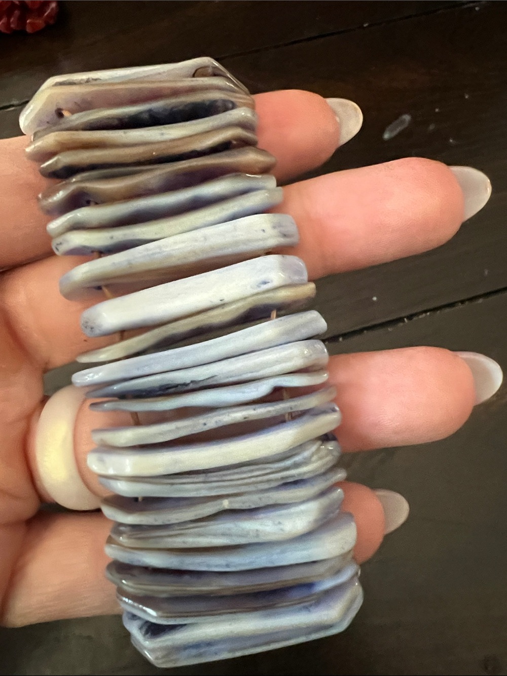 Iridescent Shell Stretch Bracelet - Cream & Light Blue - Picture 3 of 4